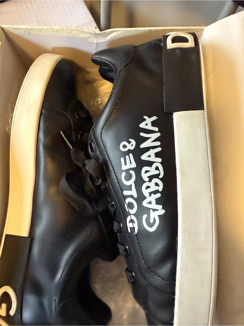 Dolce & Gabbana Men's Black Leather Low-Top Sneakers - Picture 1 of 3